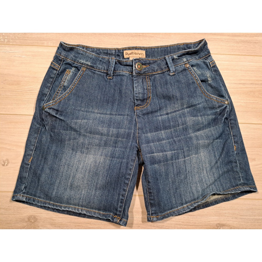 RuffHewn‎ Womens Medium Wash Denim Shorts Size 4 Distressed Zipper Back Pockets